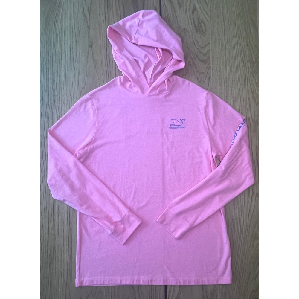 Vineyard Vines Hooded Long Sleeve Shirt Kids Size L 16 Pink Preppy Coastal Whale